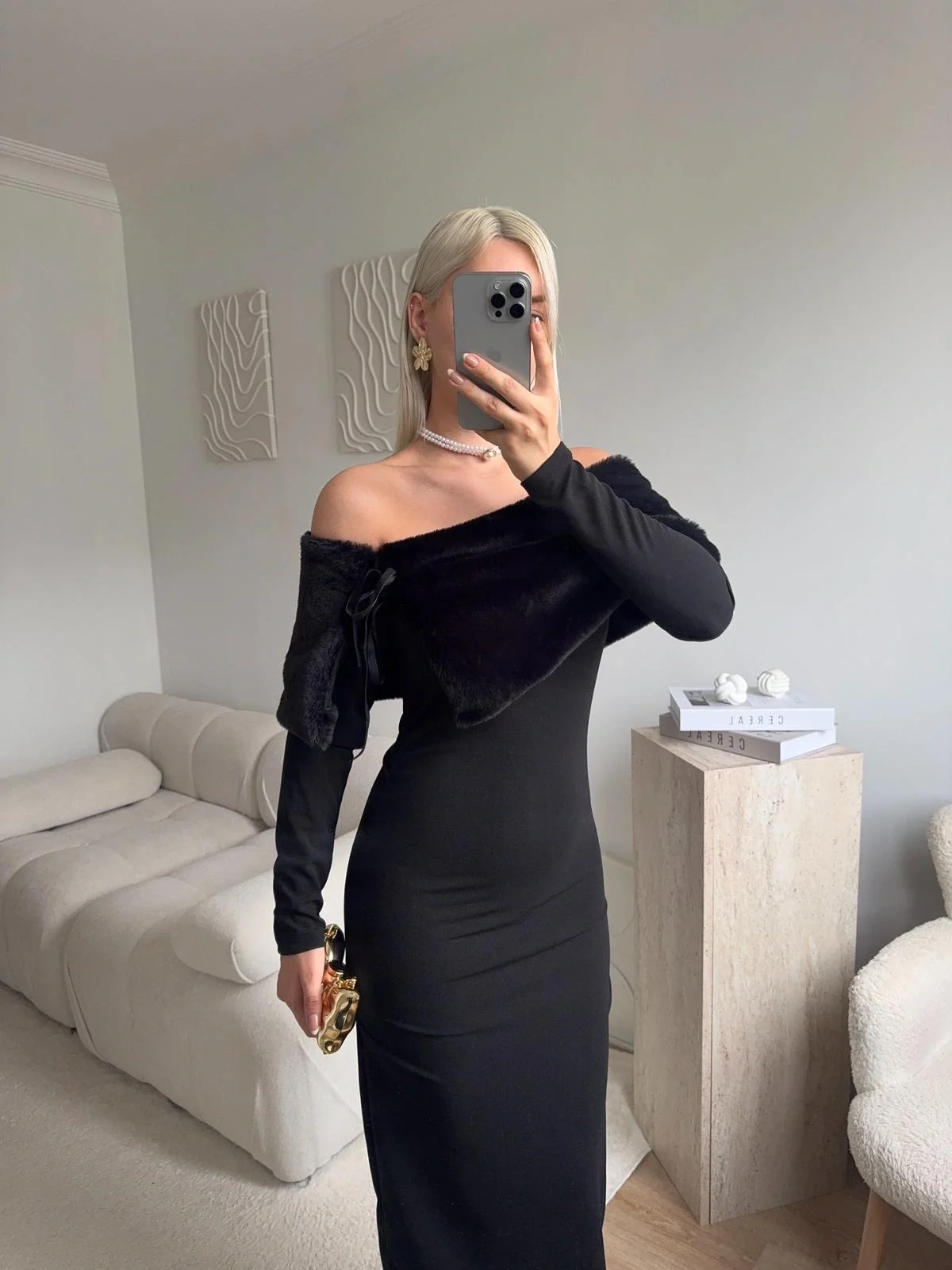 Velvet Charm Elbise - SİYAH