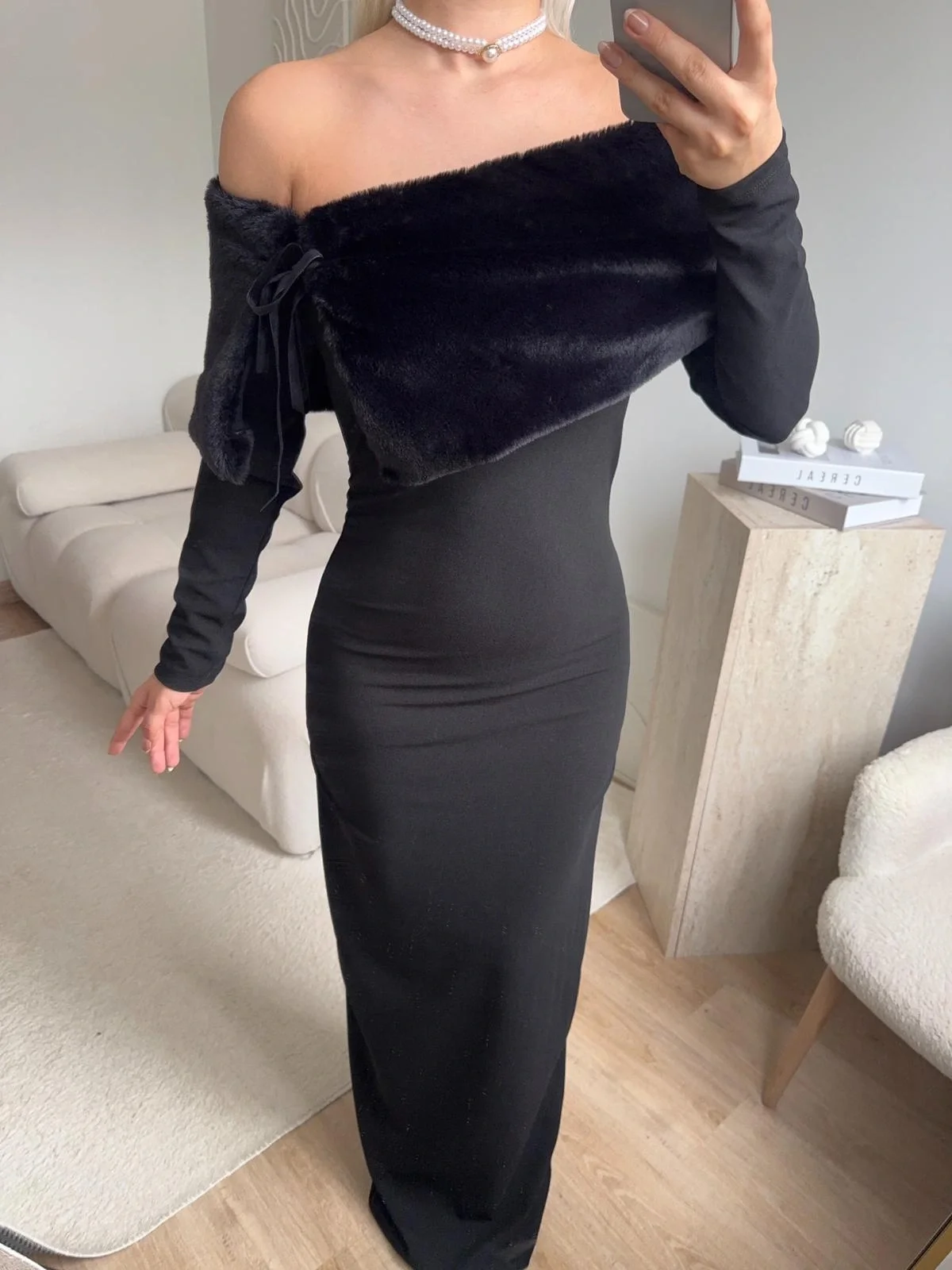 Velvet Charm Elbise - SİYAH