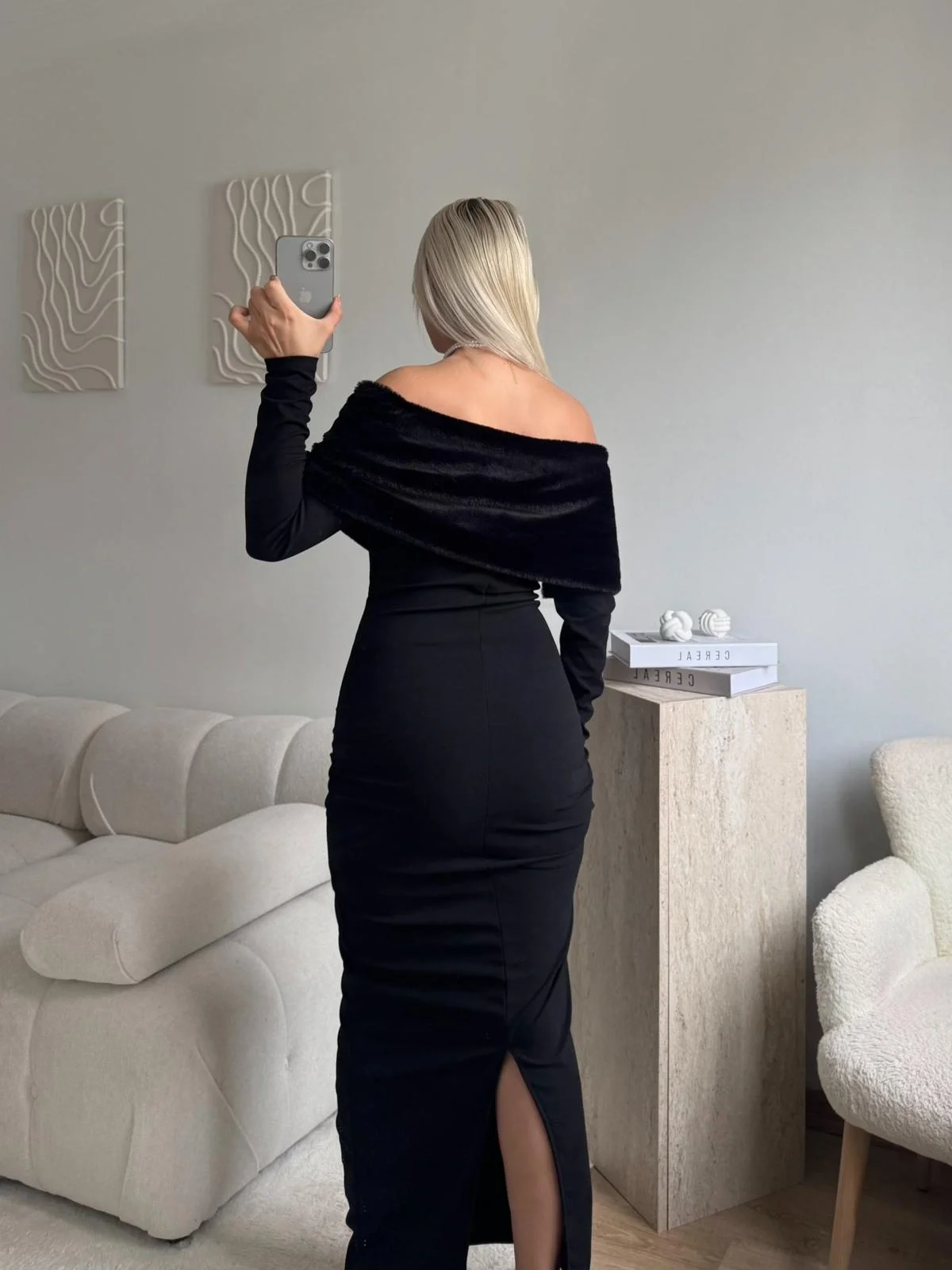 Velvet Charm Elbise - SİYAH