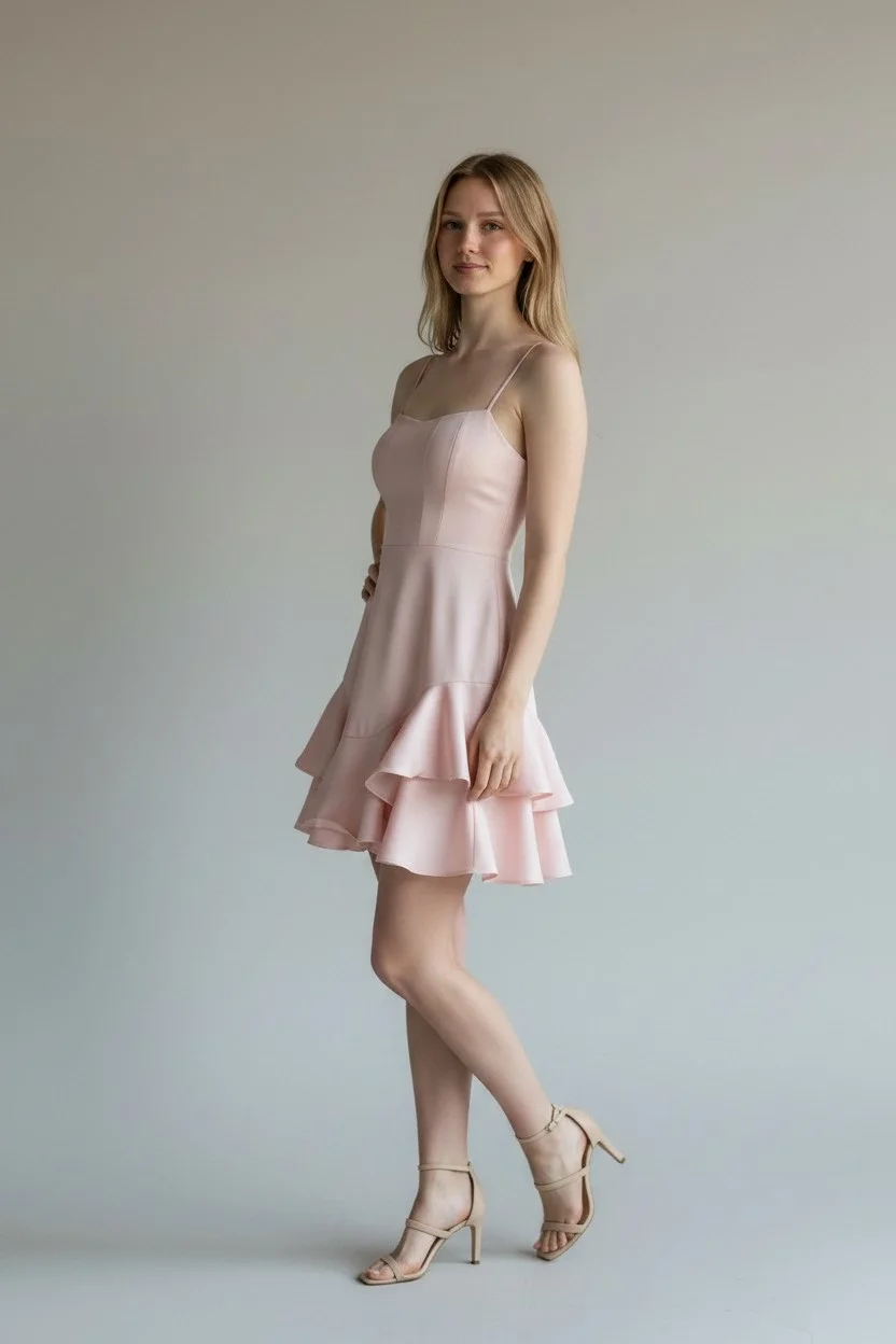 Volanlı Twist Prenses Elbise - PEMBE