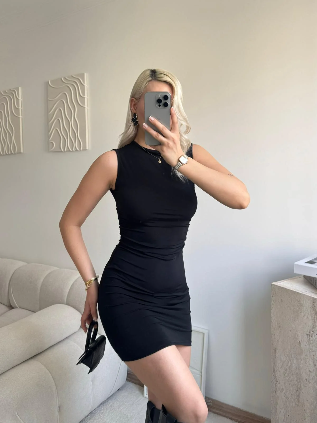 Yan Drapeli Mini Elbise