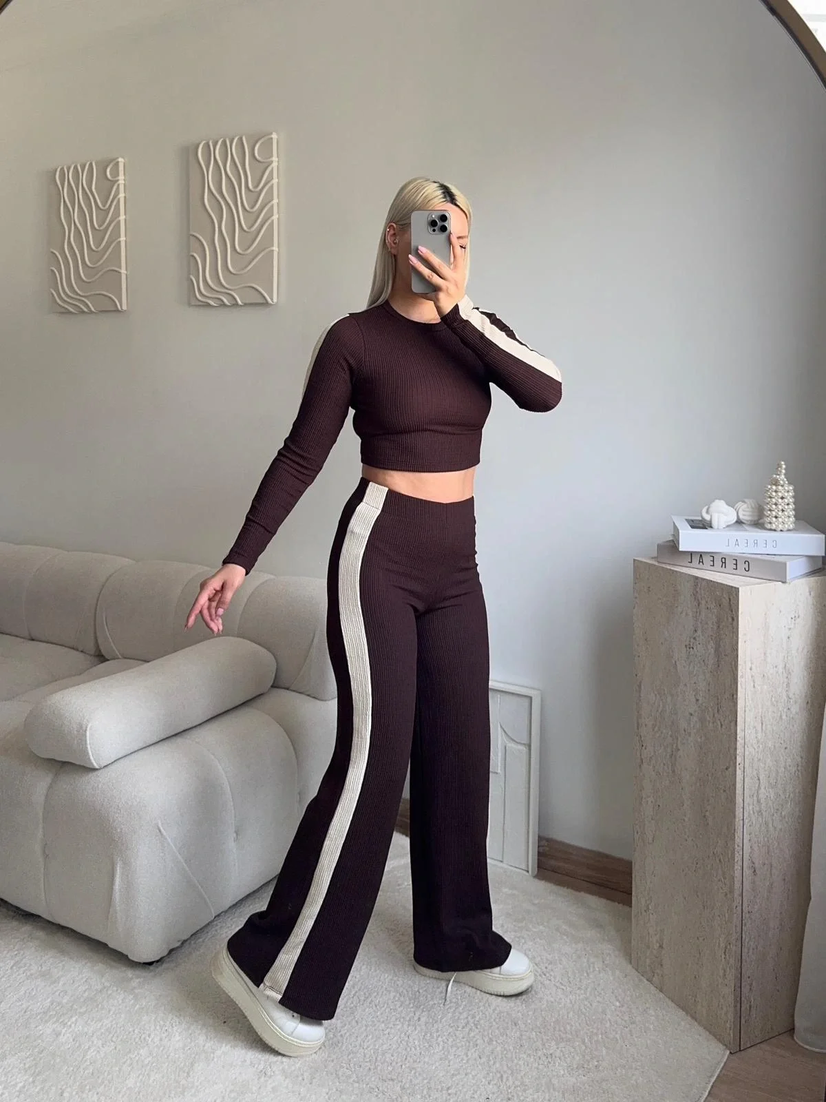 Yan Şerit Ribana Takım - KAHVE