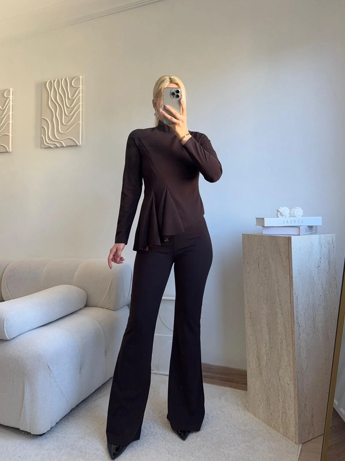 Yarım Balıkçı Yaka Drapeli Takım - KAHVE