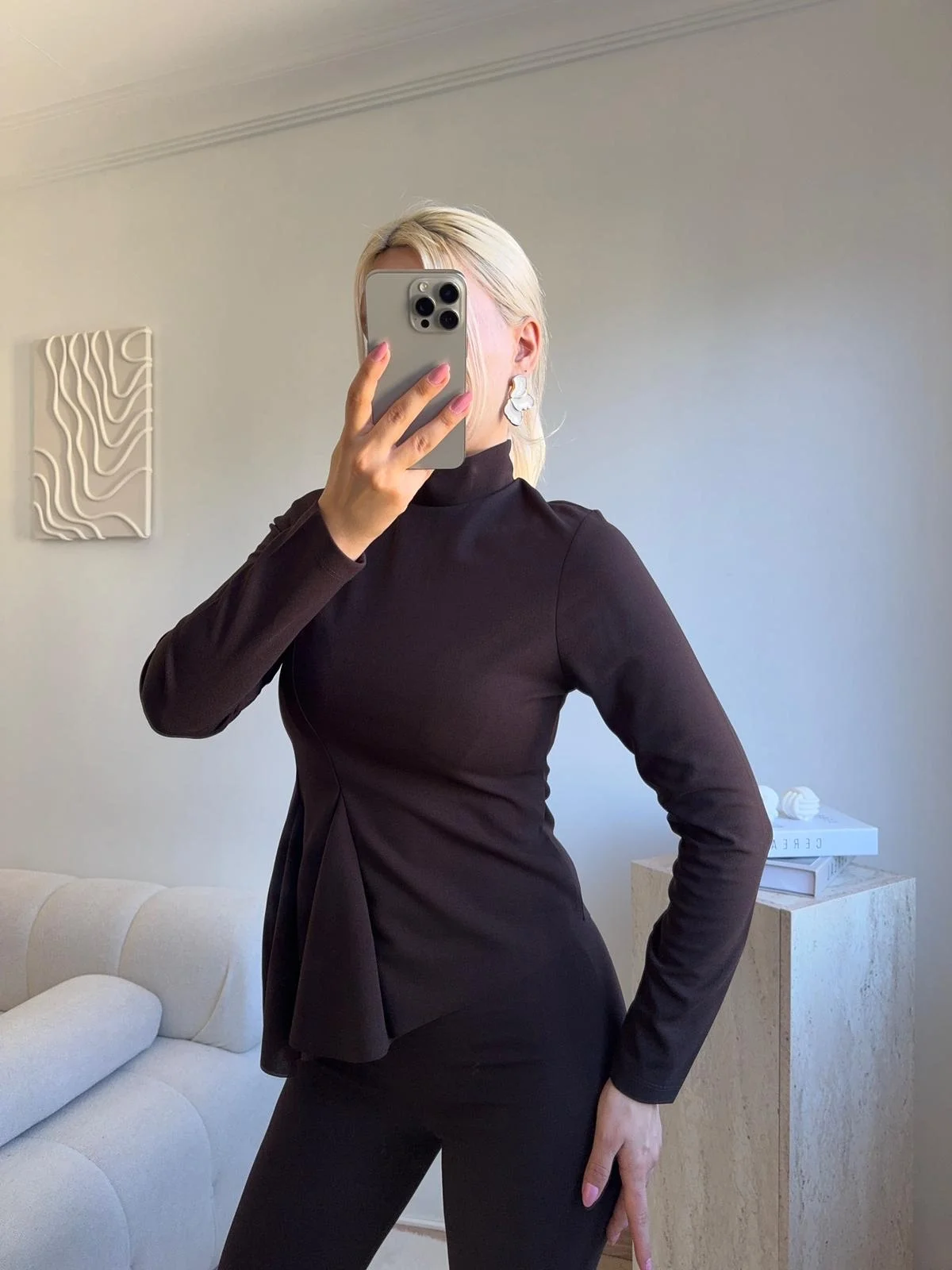 Yarım Balıkçı Yaka Drapeli Takım - KAHVE