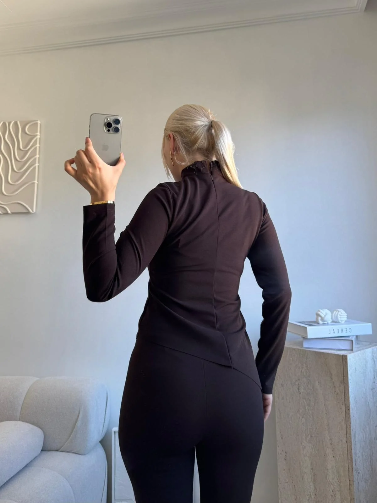 Yarım Balıkçı Yaka Drapeli Takım - KAHVE