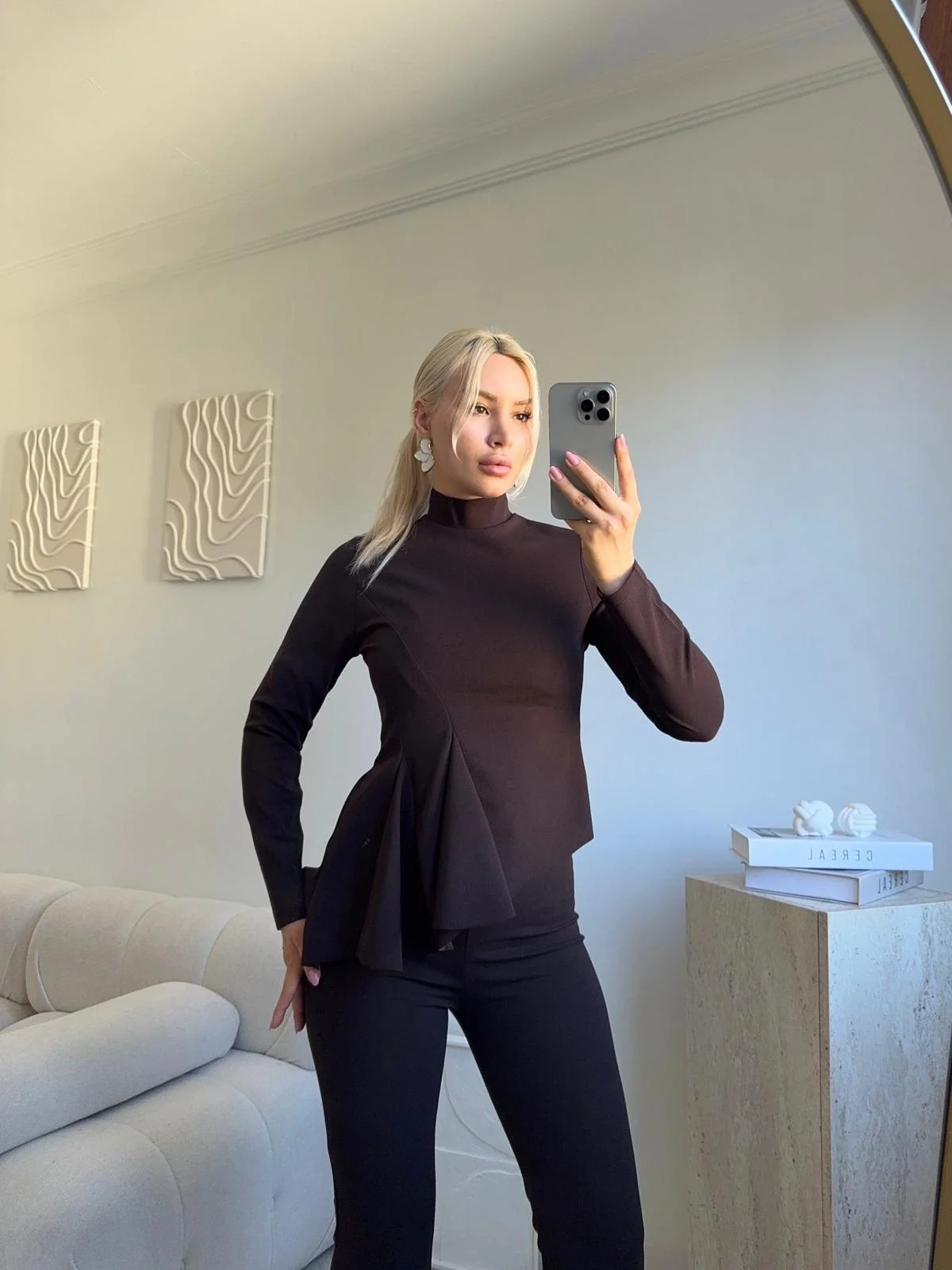 Yarım Balıkçı Yaka Drapeli Takım - KAHVE