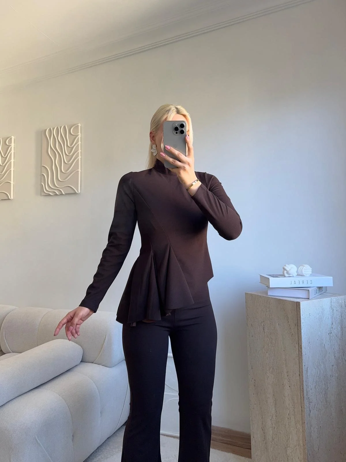 Yarım Balıkçı Yaka Drapeli Takım - KAHVE