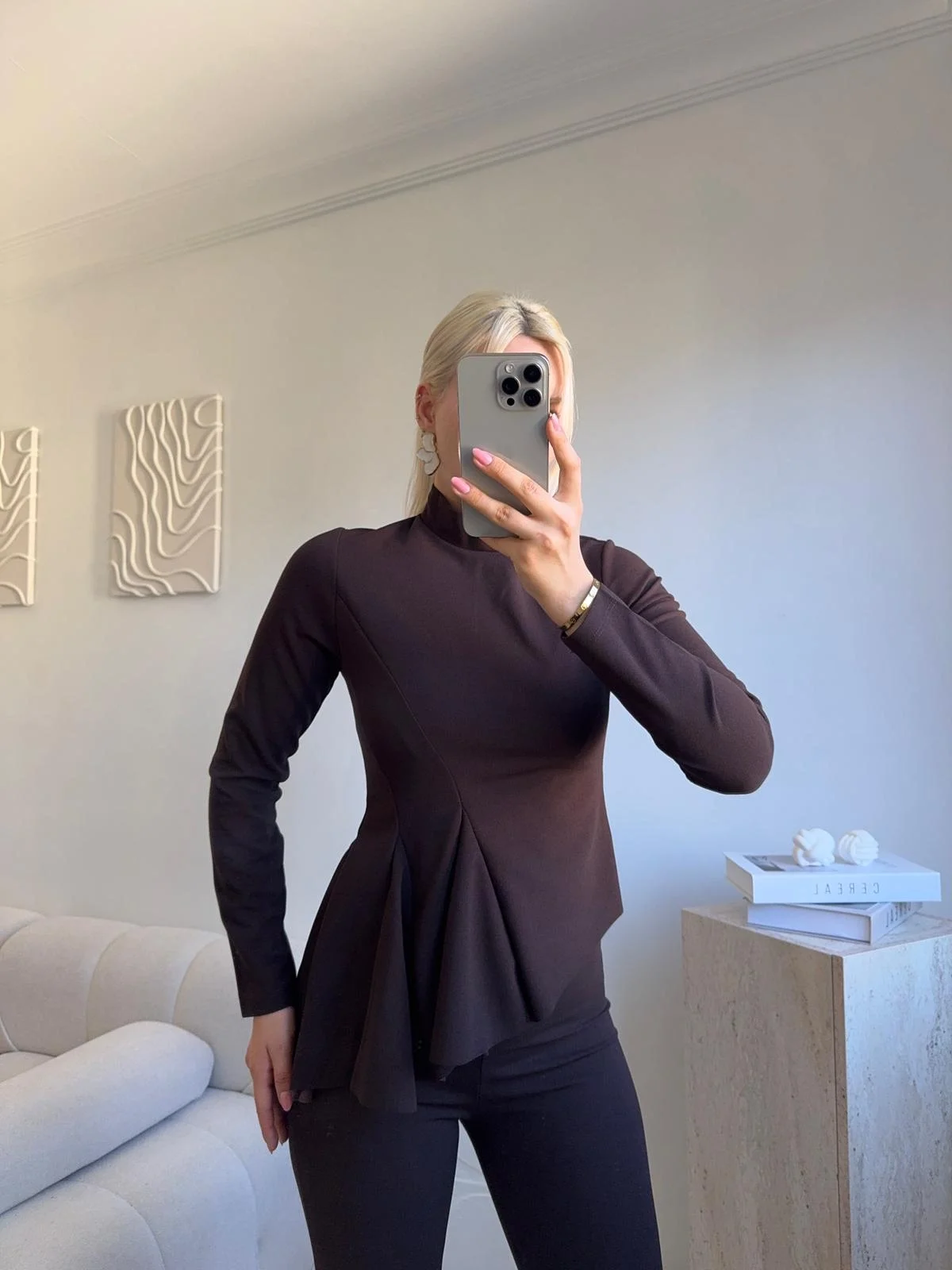 Yarım Balıkçı Yaka Drapeli Takım - KAHVE