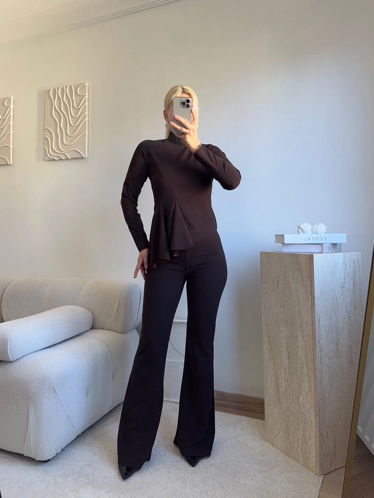 Yarım Balıkçı Yaka Drapeli Takım - KAHVE