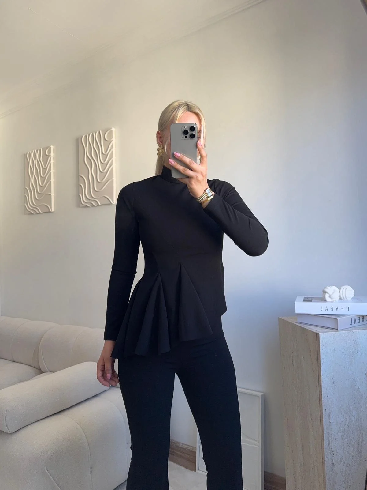 Yarım Balıkçı Yaka Drapeli Takım - SİYAH