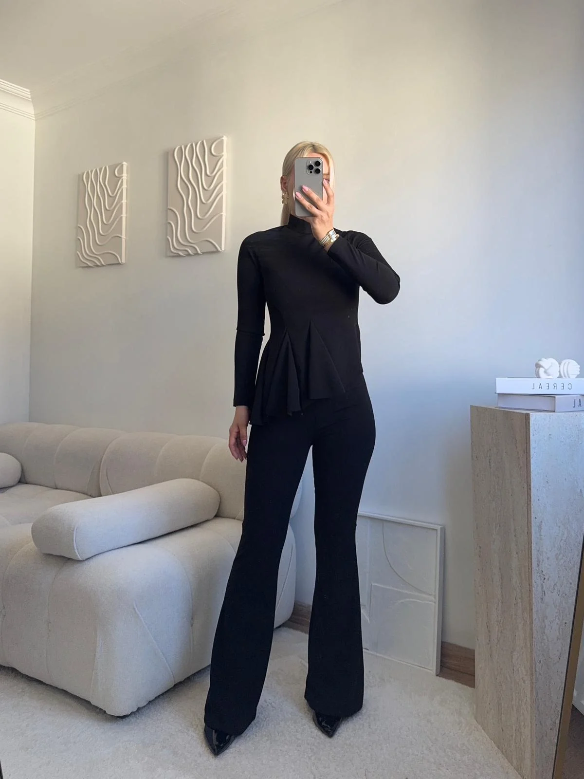 Yarım Balıkçı Yaka Drapeli Takım - SİYAH