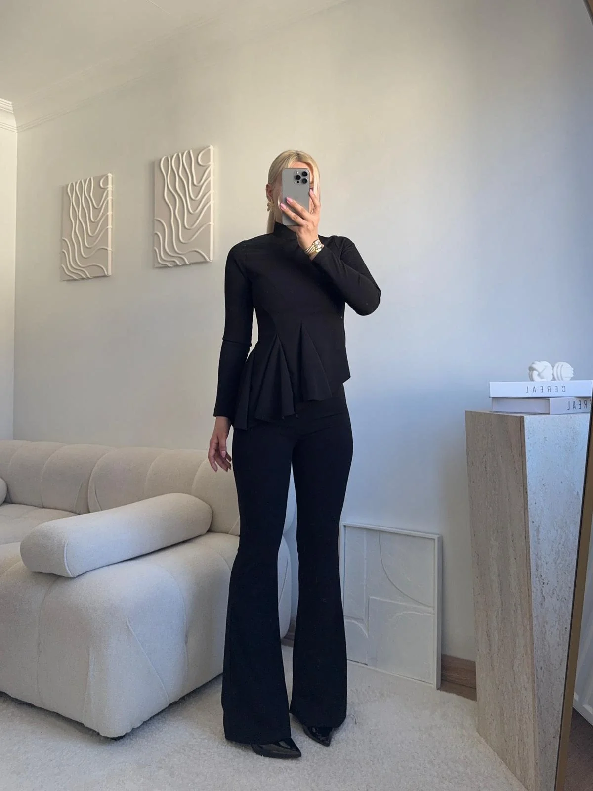 Yarım Balıkçı Yaka Drapeli Takım - SİYAH