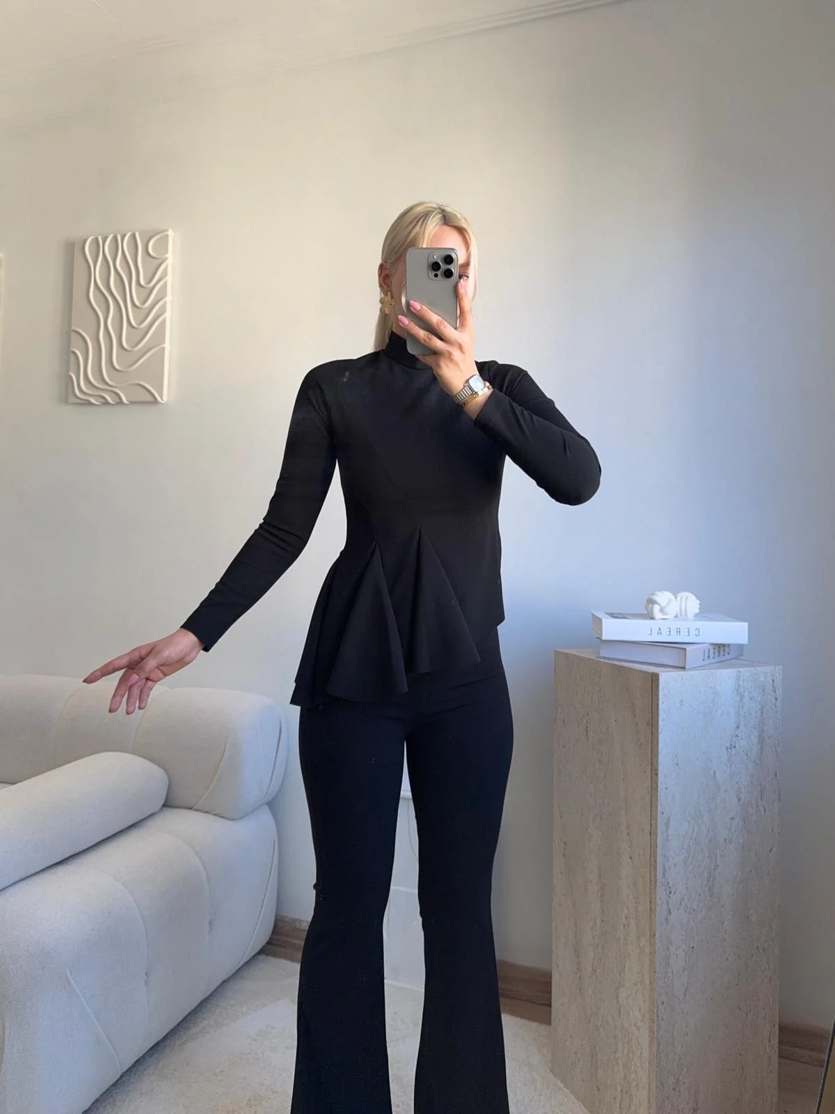 Yarım Balıkçı Yaka Drapeli Takım - SİYAH