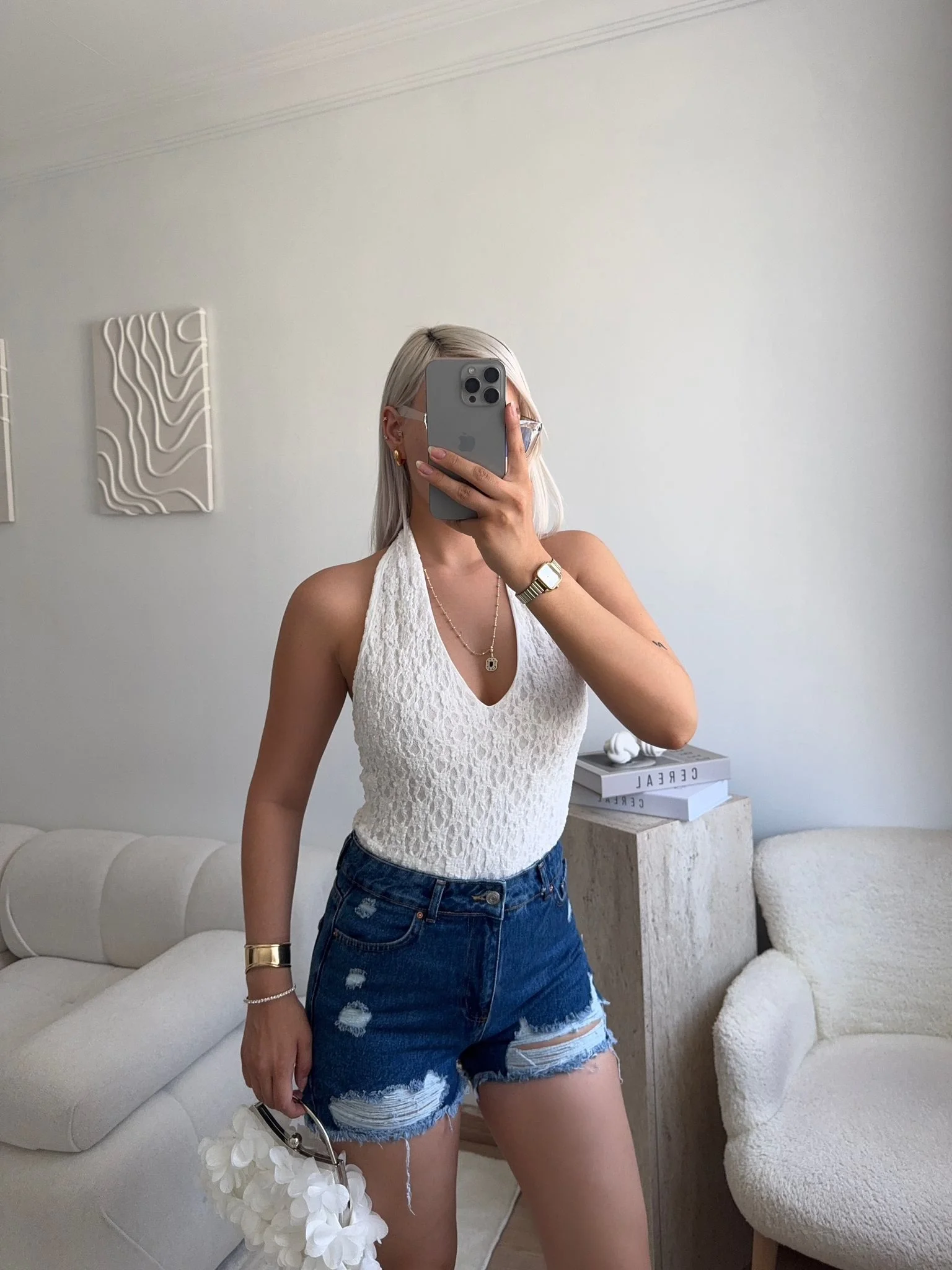 Yırtık Lazer Kot Şort - KOYU MAVİ