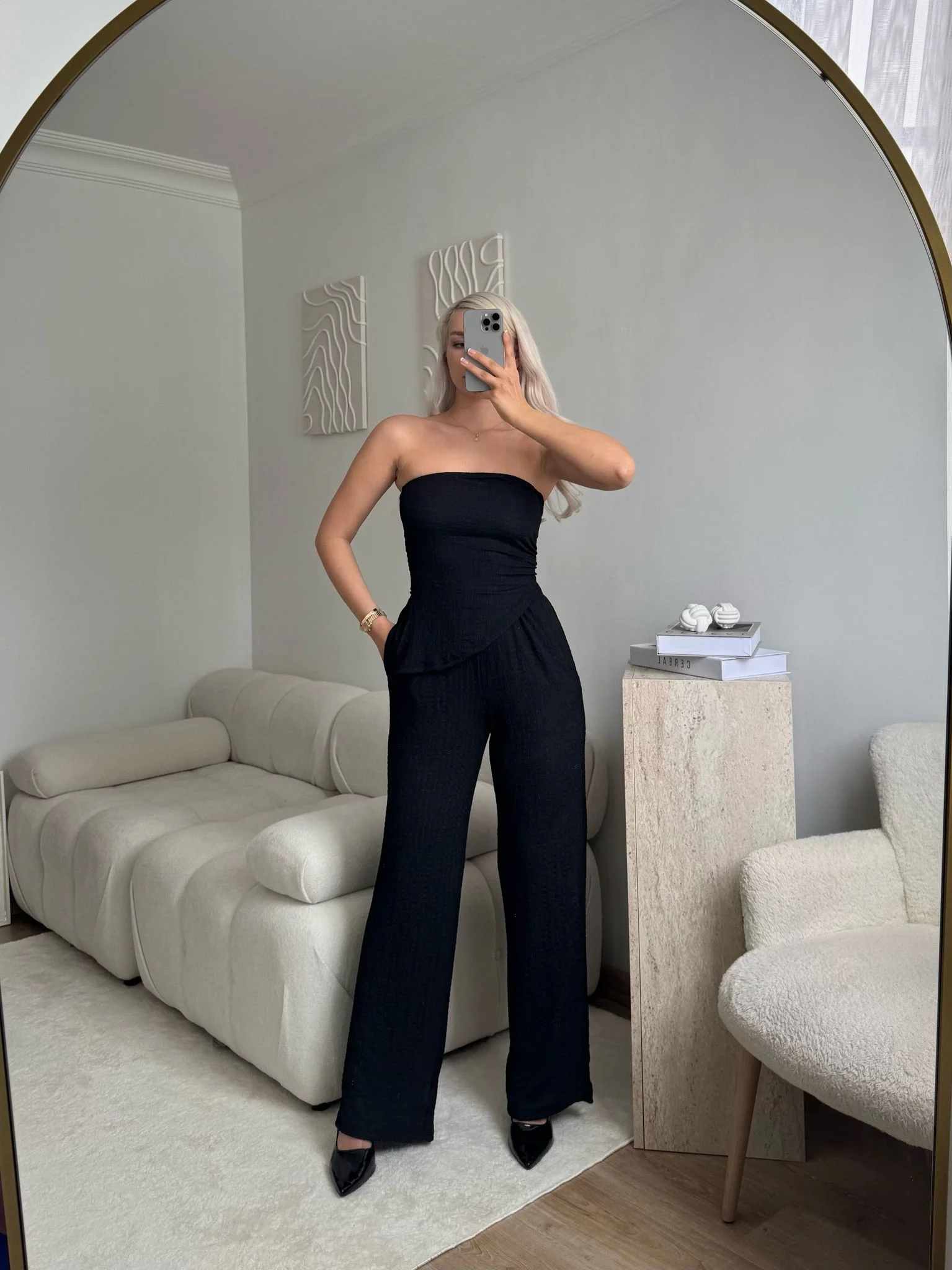 Yırtmaç Detay Straplez Takım - SİYAH