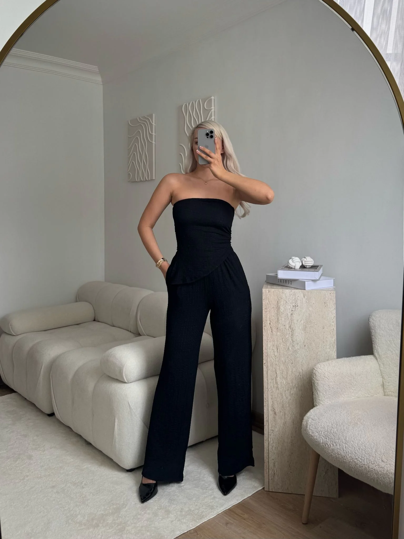 Yırtmaç Detay Straplez Takım - SİYAH