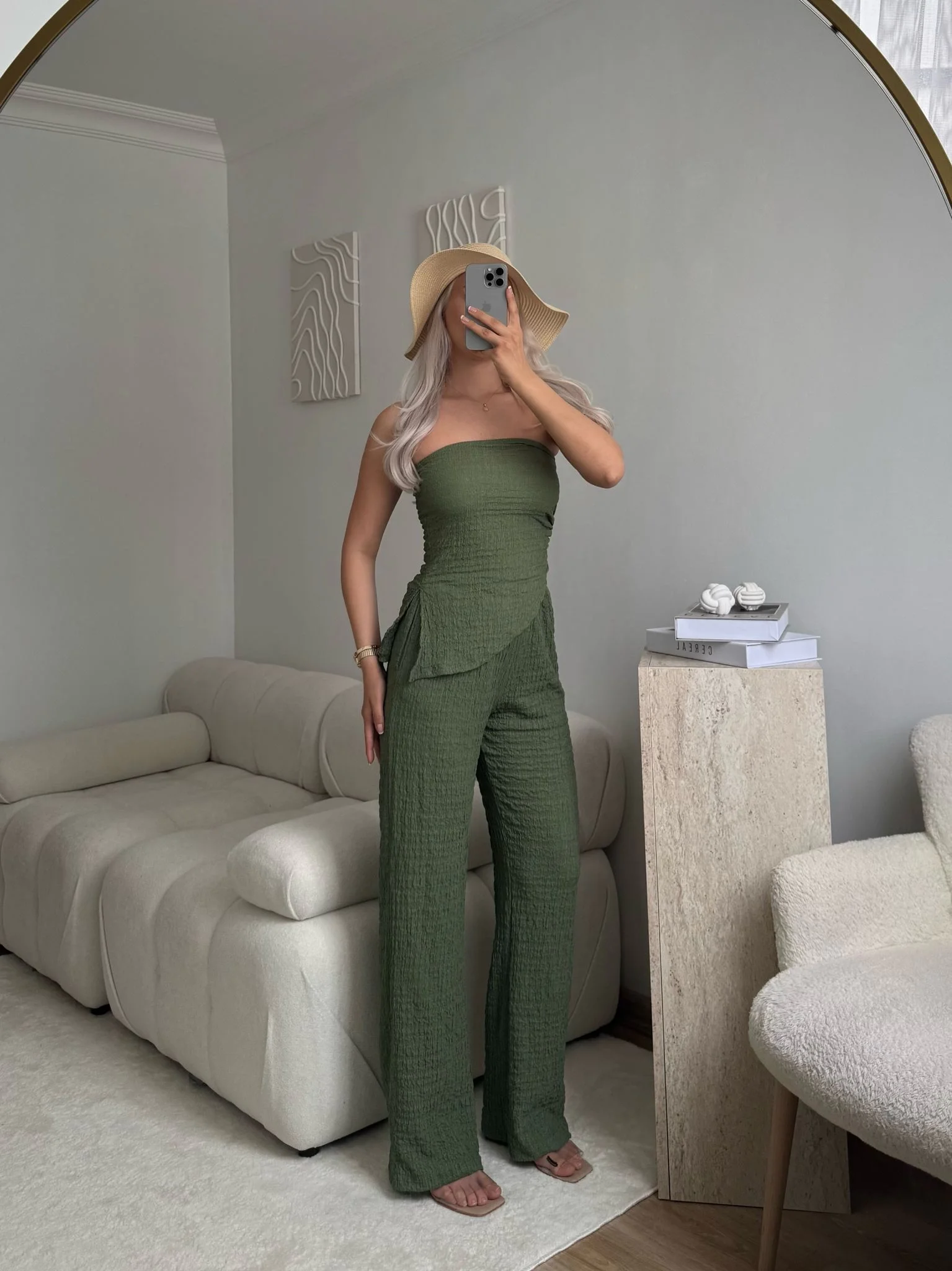 Yırtmaç Detay Straplez Takım - YEŞİL