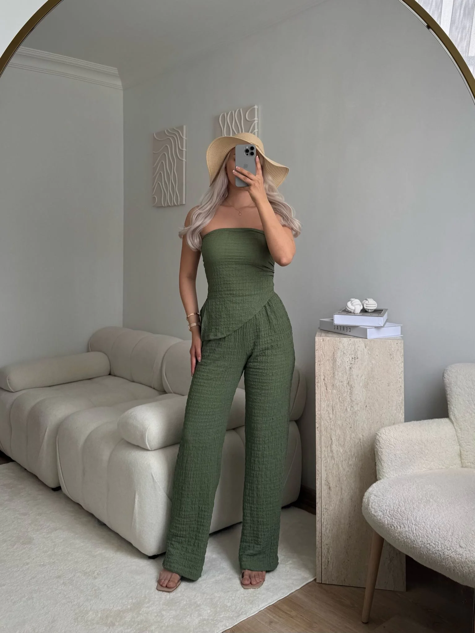 Yırtmaç Detay Straplez Takım - YEŞİL