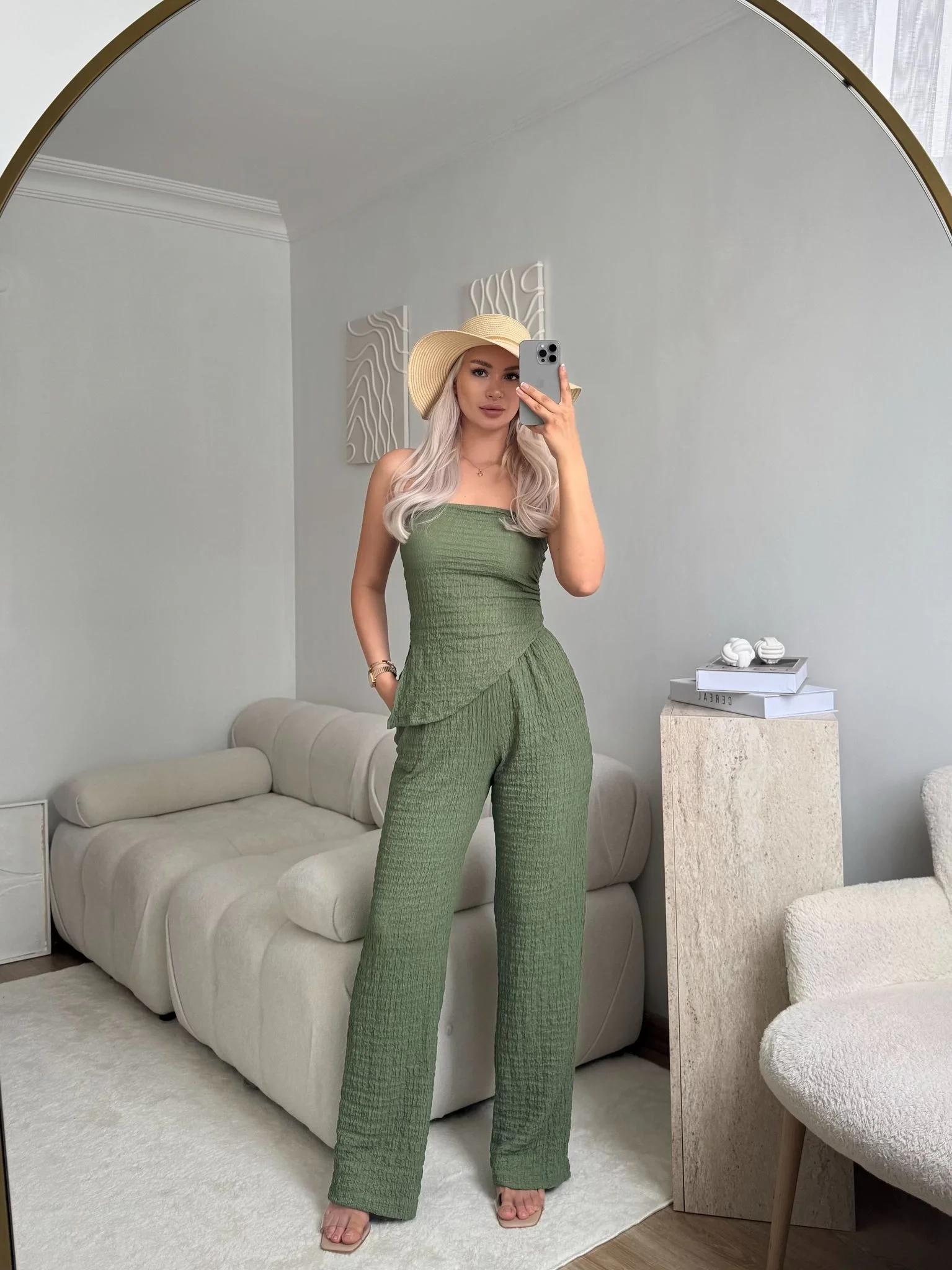 Yırtmaç Detay Straplez Takım - YEŞİL