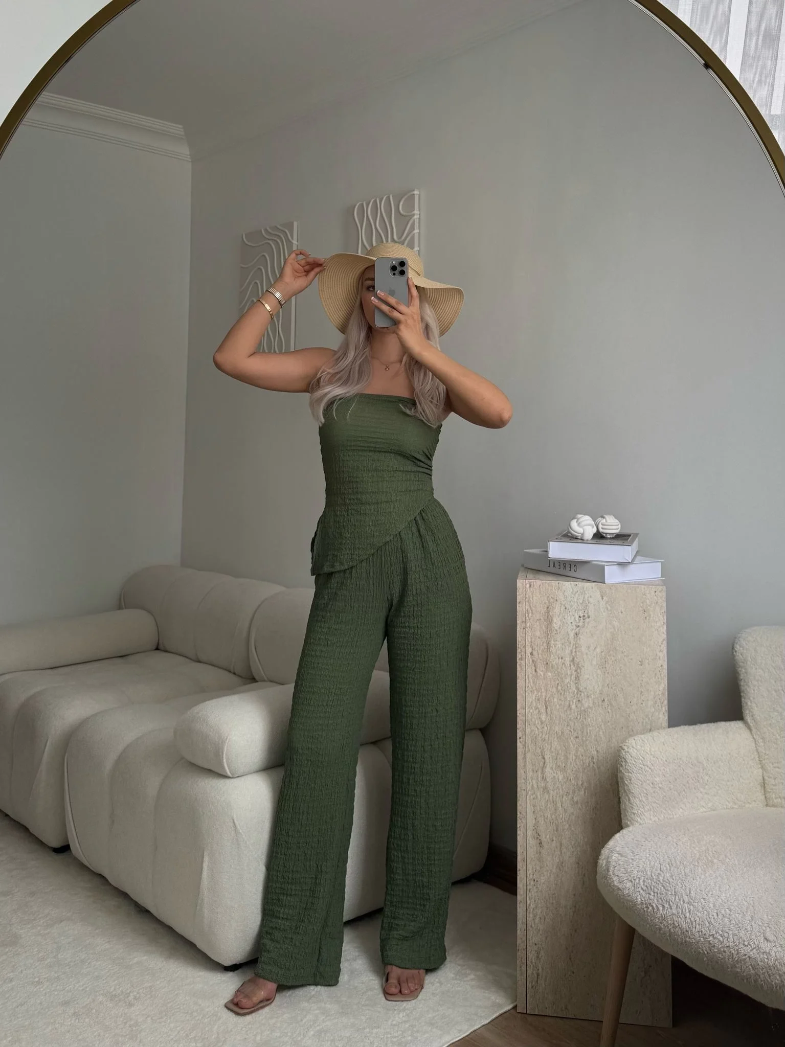 Yırtmaç Detay Straplez Takım - YEŞİL