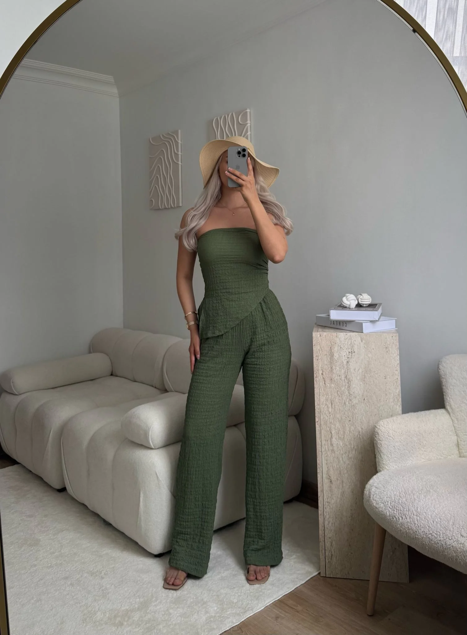 Yırtmaç Detay Straplez Takım - YEŞİL