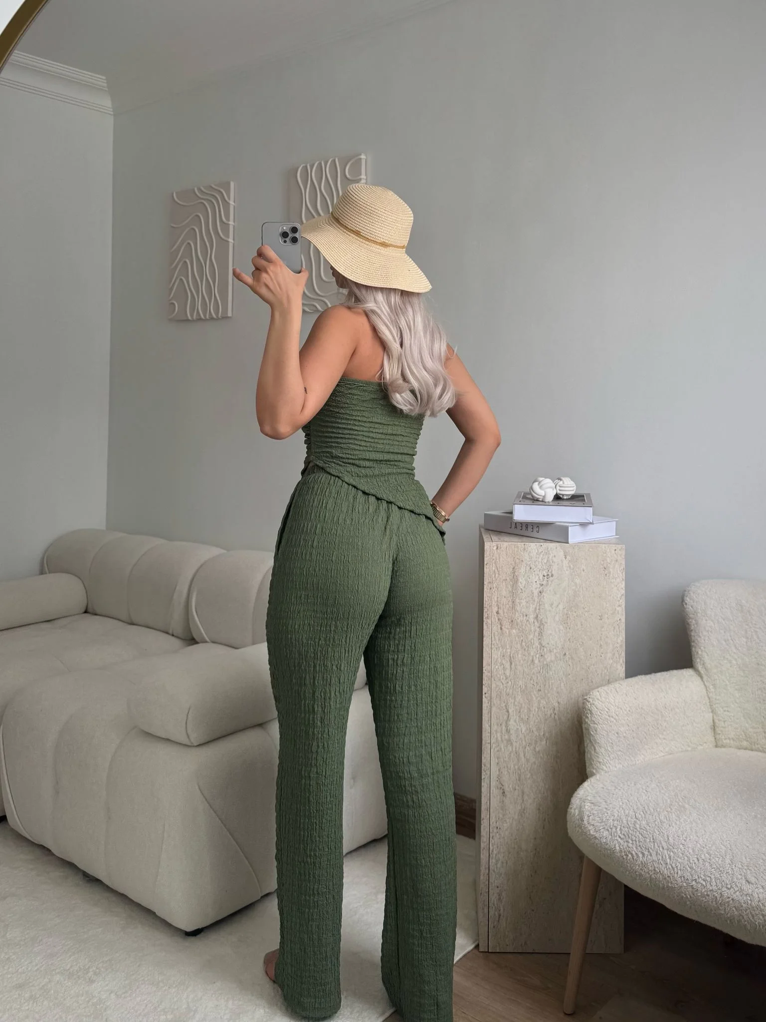 Yırtmaç Detay Straplez Takım - YEŞİL