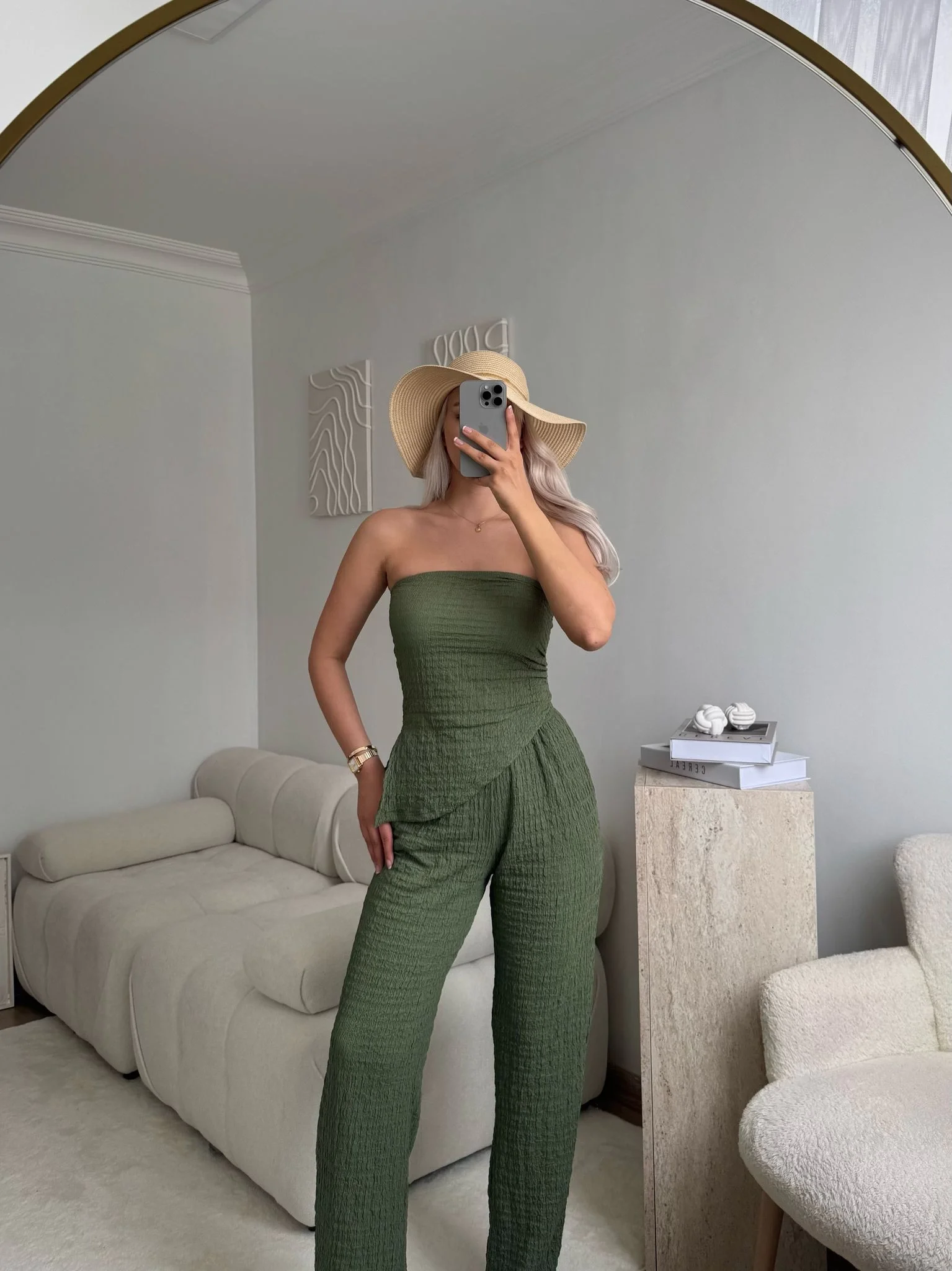 Yırtmaç Detay Straplez Takım - YEŞİL