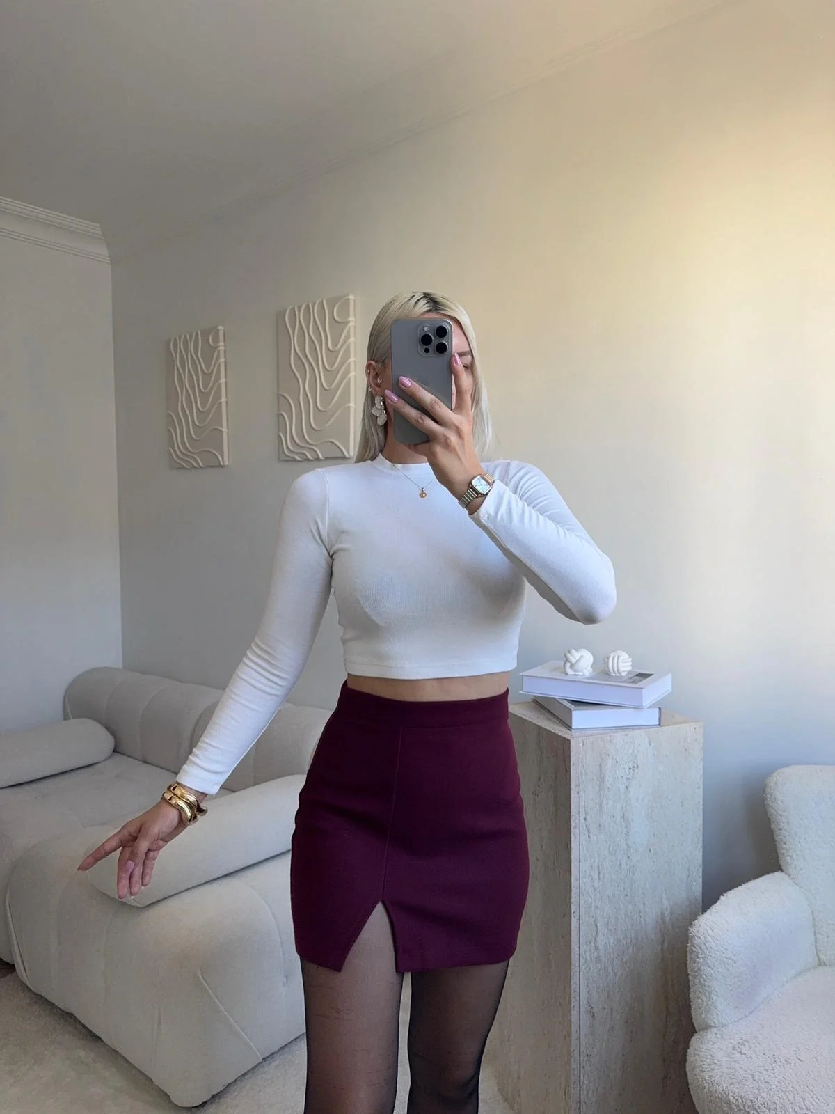 Yırtmaçlı Kaşe Etek - BORDO