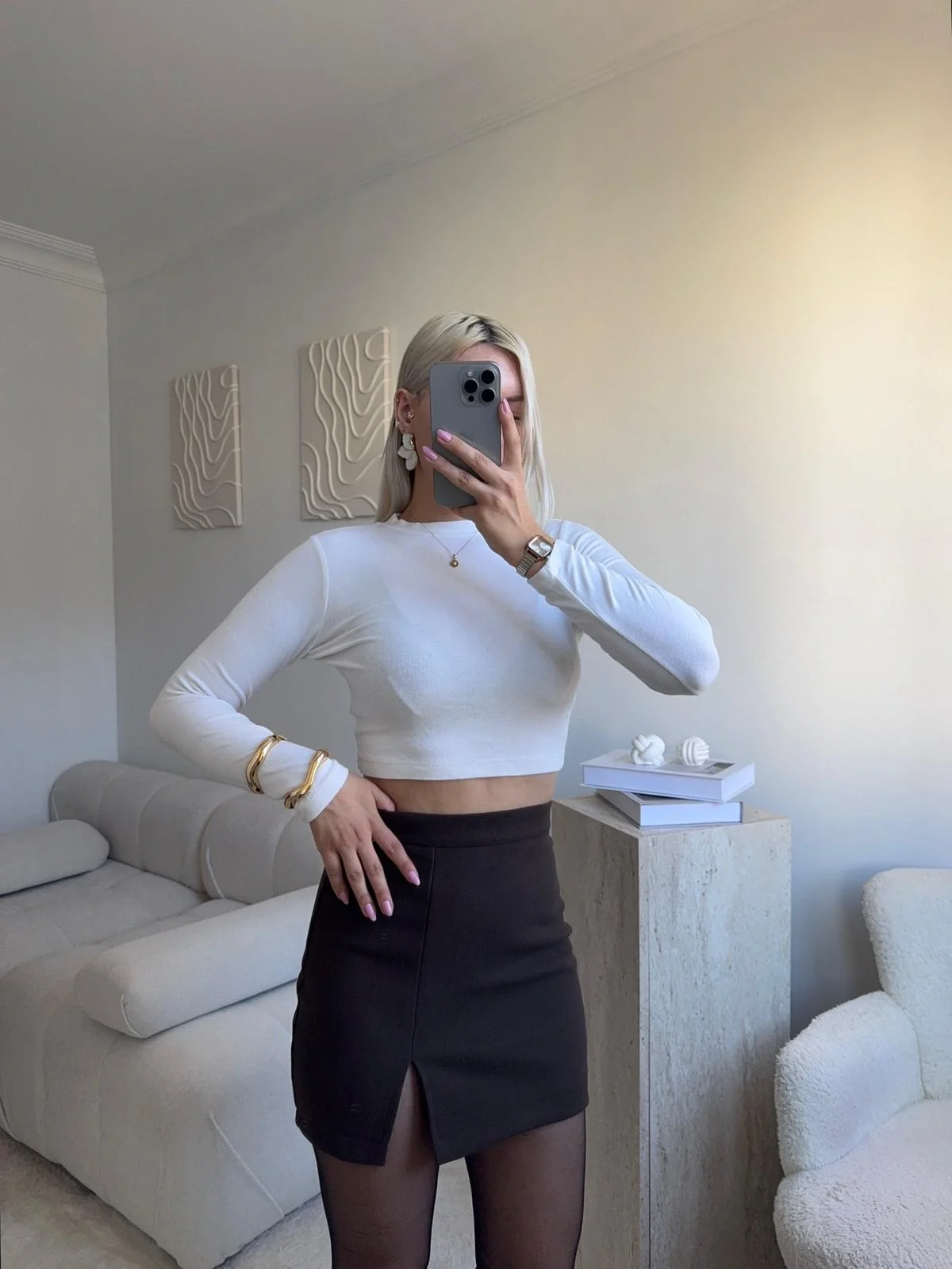 Yırtmaçlı Kaşe Etek - KAHVE