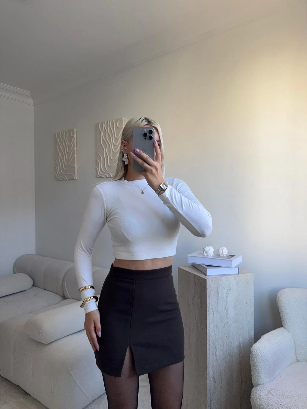 Yırtmaçlı Kaşe Etek - KAHVE