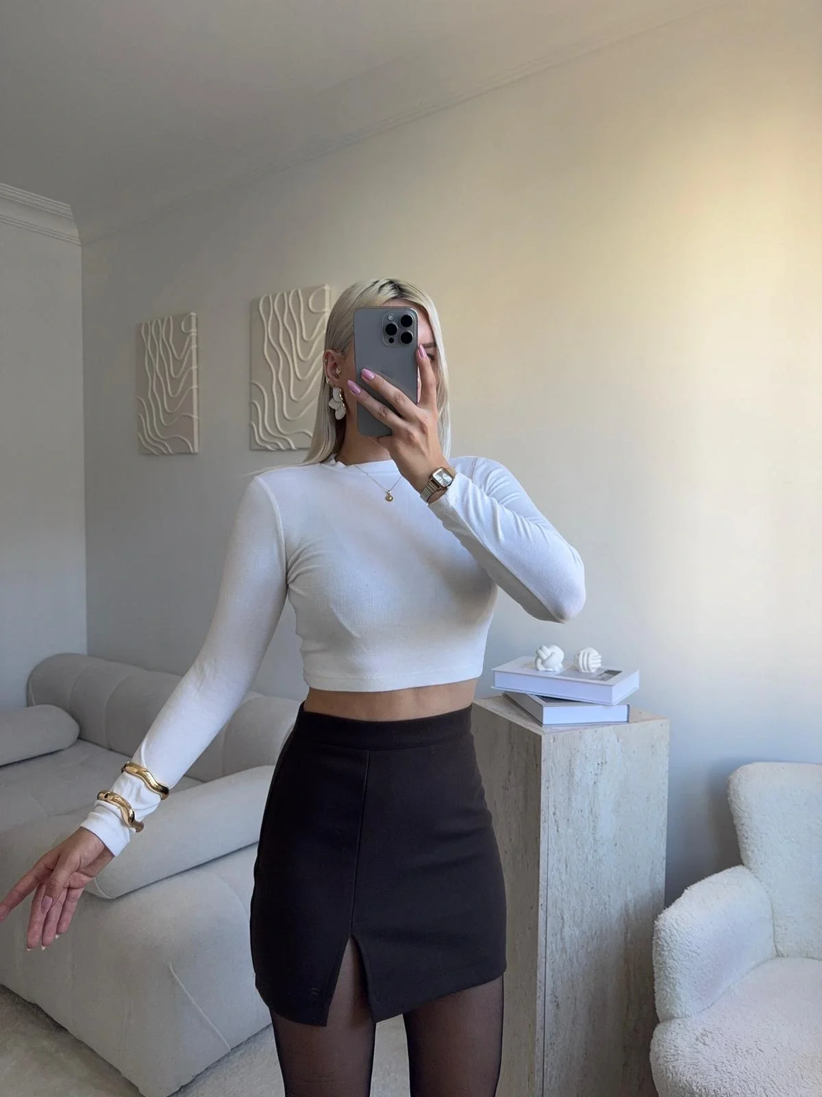 Yırtmaçlı Kaşe Etek - KAHVE