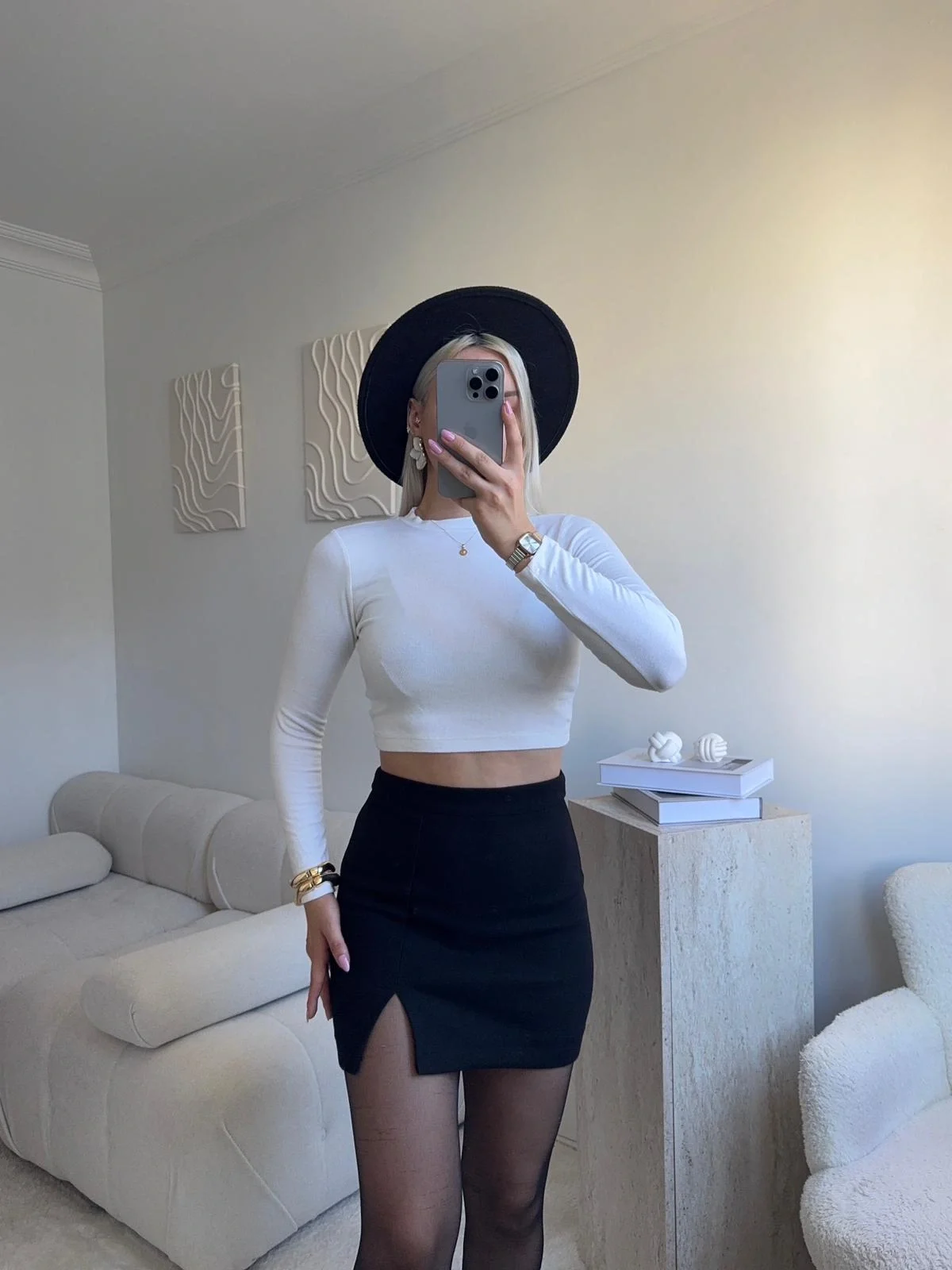 Yırtmaçlı Kaşe Etek - SİYAH