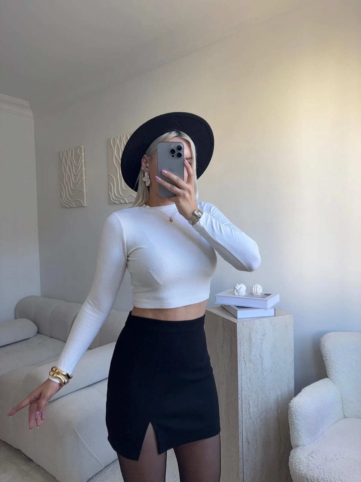 Yırtmaçlı Kaşe Etek - SİYAH