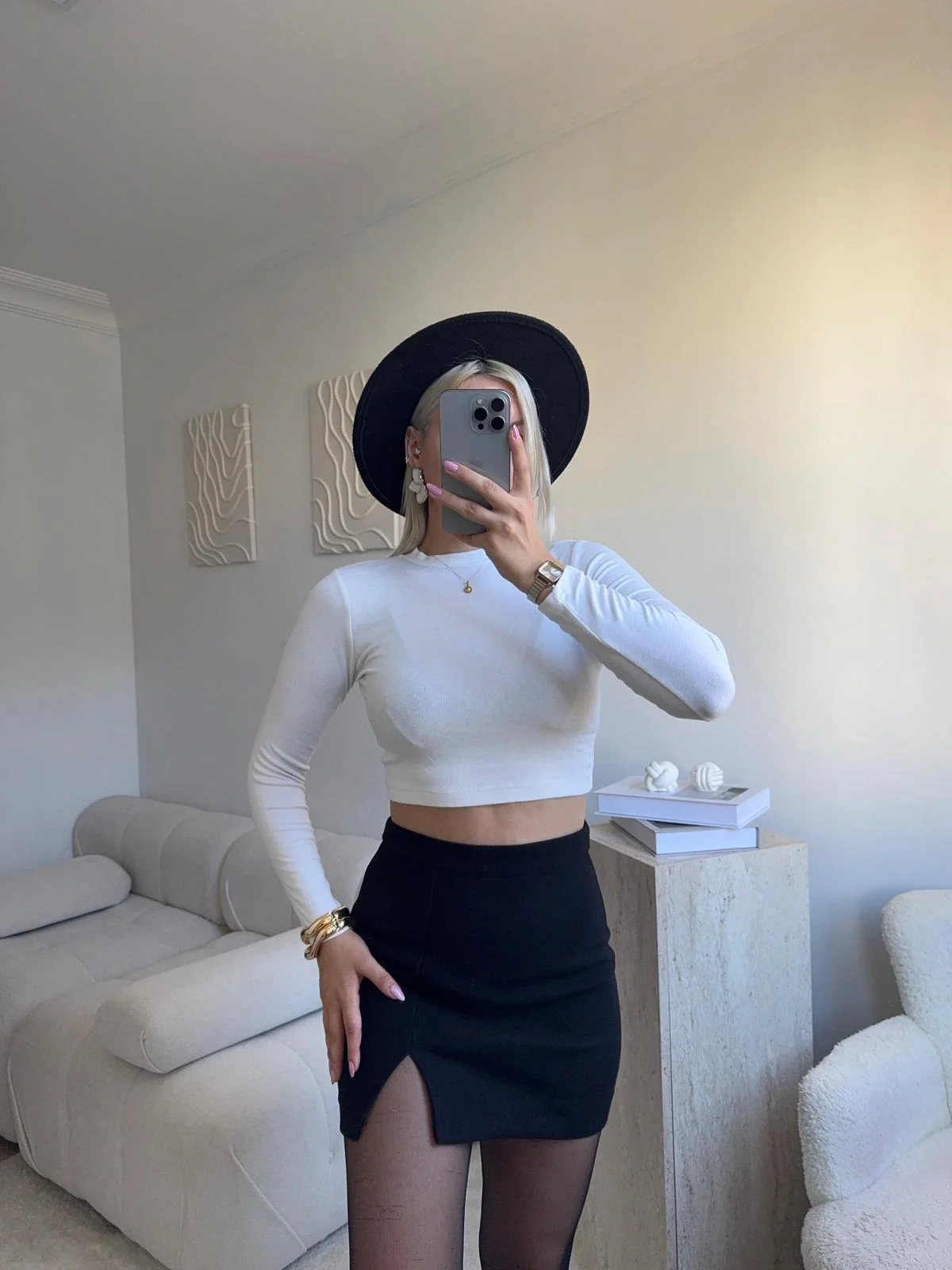 Yırtmaçlı Kaşe Etek - SİYAH