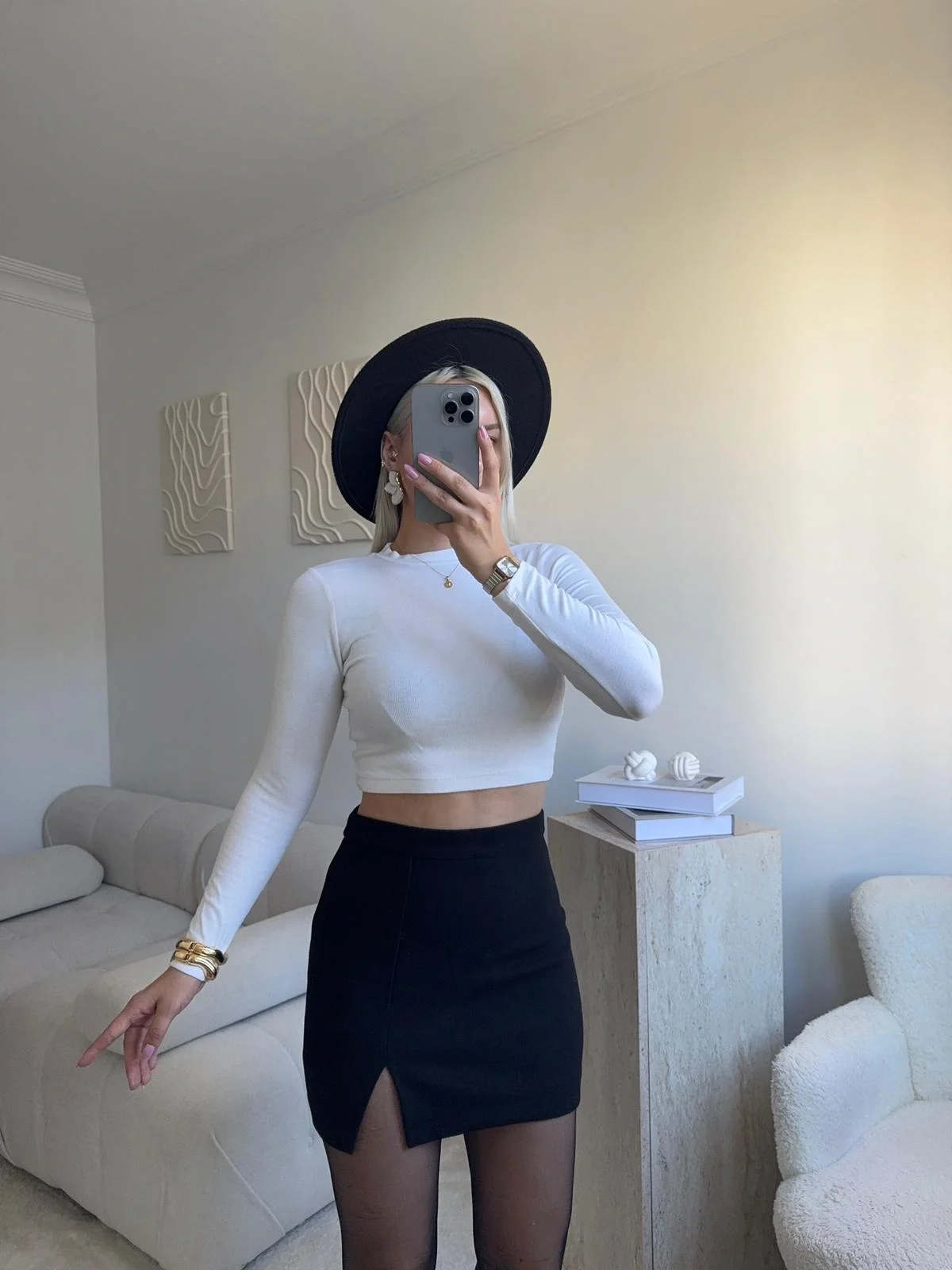 Yırtmaçlı Kaşe Etek - SİYAH