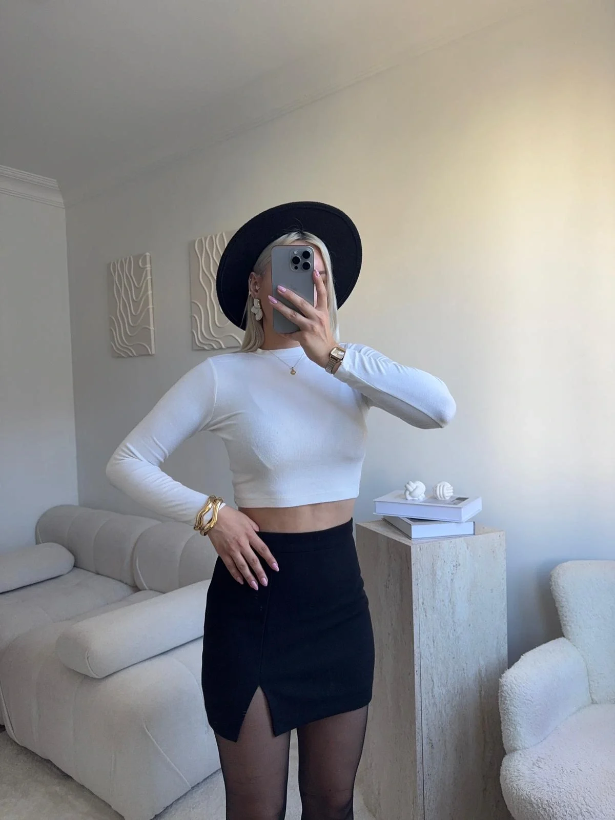 Yırtmaçlı Kaşe Etek - SİYAH