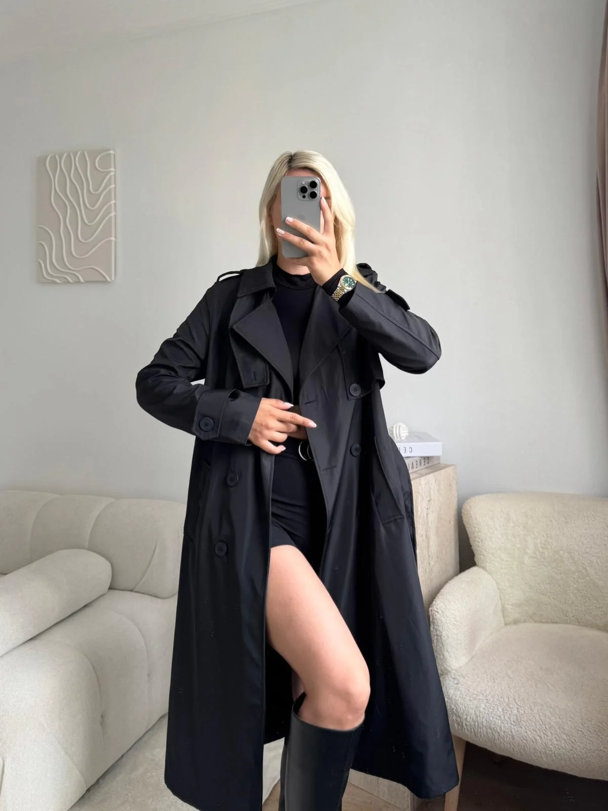 ZR Yaka Detay Trençkot - SİYAH