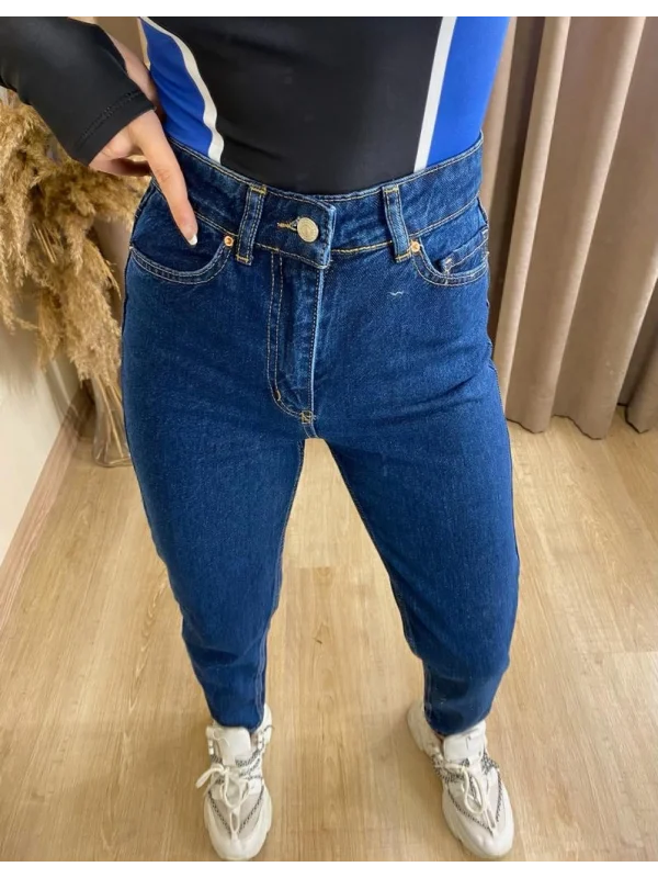 Yüksek Bel Mom Jean- MAVİ