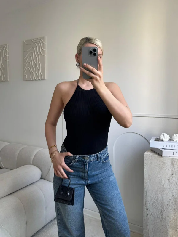 Sırt Dekolte Bodysuit - SİYAH