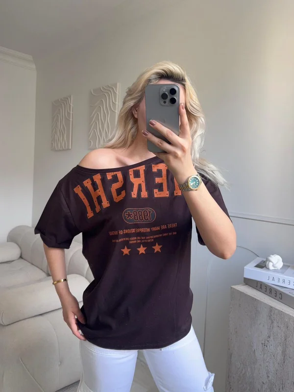 Kayık Yaka Mershi Tshirt - KAHVE