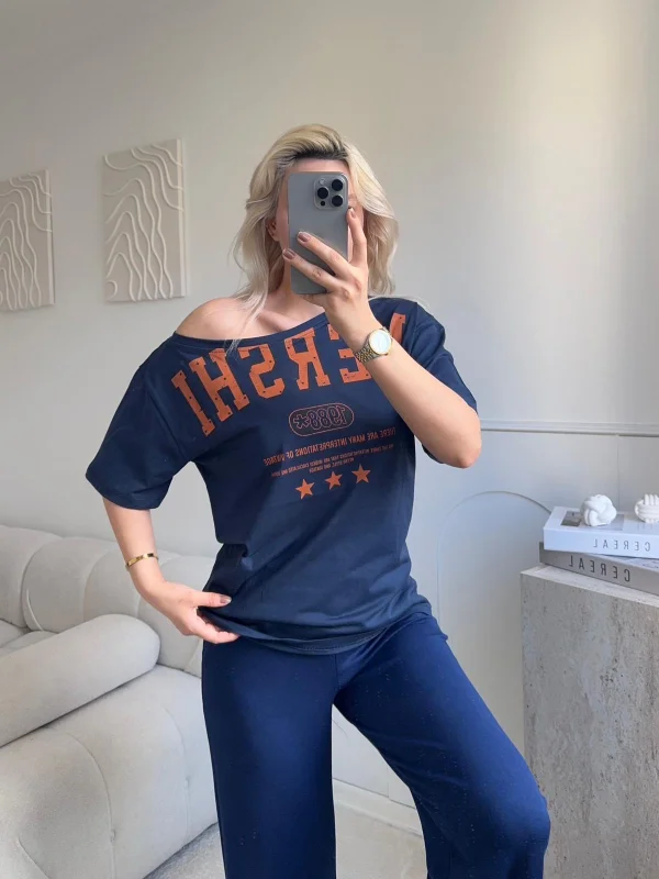 Kayık Yaka Mershi Tshirt - LACİVERT