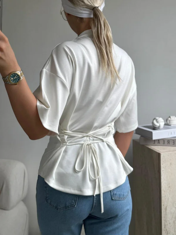 Arkası Bağcıklı Bluz - BEYAZ