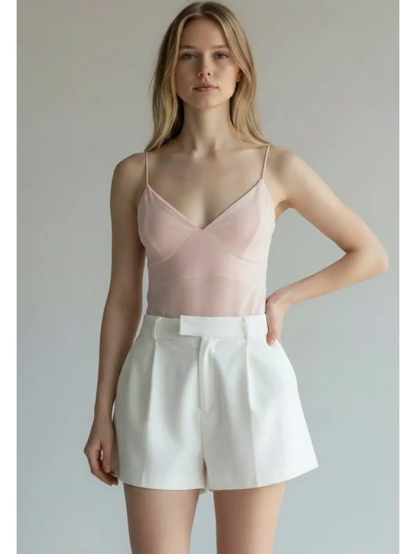 Askılı Biyeli Bodysuit - PEMBE