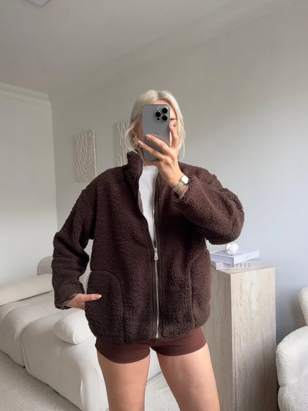 Astarlı Cozy Peluş Ceket - KAHVE