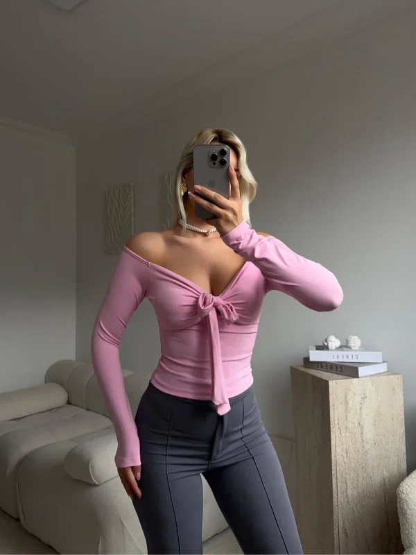 Bağlamalı Omuz Detay Crop - PEMBE