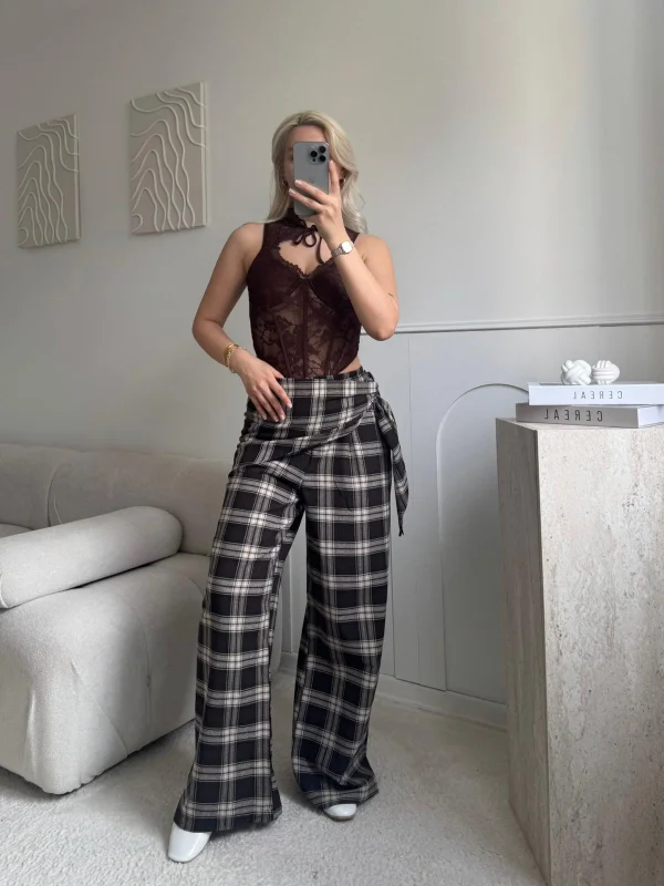 Bel Fular Ekose Pantolon - LACİVERT