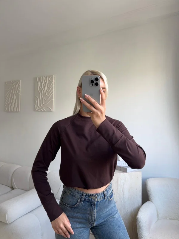 Bel Lastik Crop Sweat - KAHVE