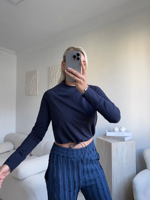 Bel Lastik Crop Sweat - LACİVERT