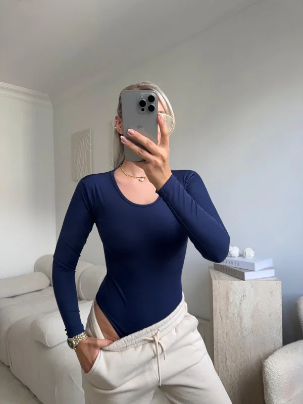 Bisiklet Yaka Bodysuit - LACİVERT