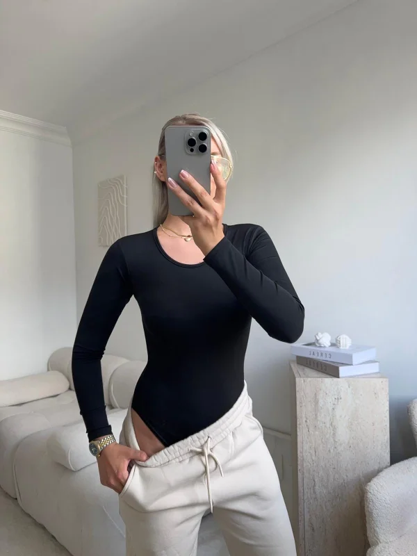 Bisiklet Yaka Bodysuit - SİYAH